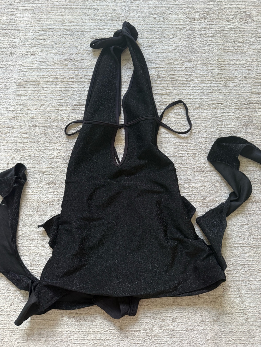 Shein Black Shimmer Halter Deep V Mini Dress (Size XS) - Picture 3 of 4